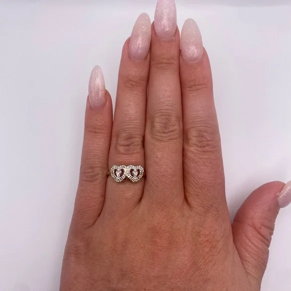 14k yellow & white gold diamond heart ring - Picture 9 of 12